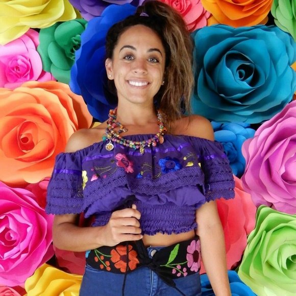 Mexican Crop top Embroidered Puebla Peasant Day of - Picture 3 of 4